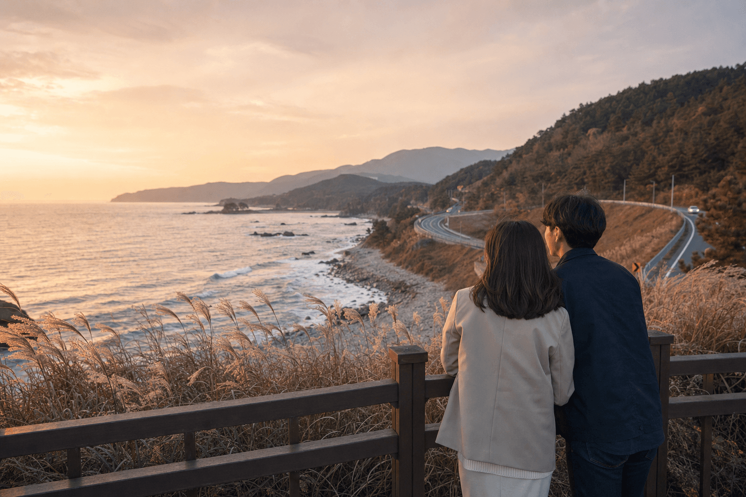 노을 지는 바다를 바라보던 여행의 순간